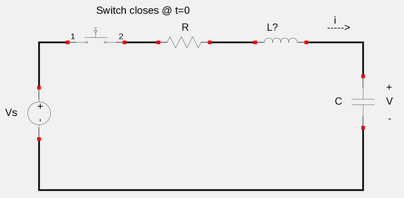 Step response series RLC circuit schematic