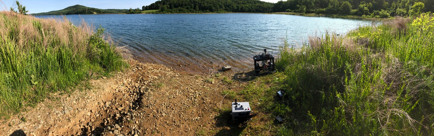 ROV and control box on lake shore