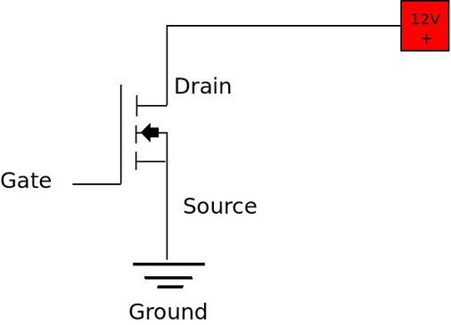 Schematic of N-Channel MOSFET connected to motor
